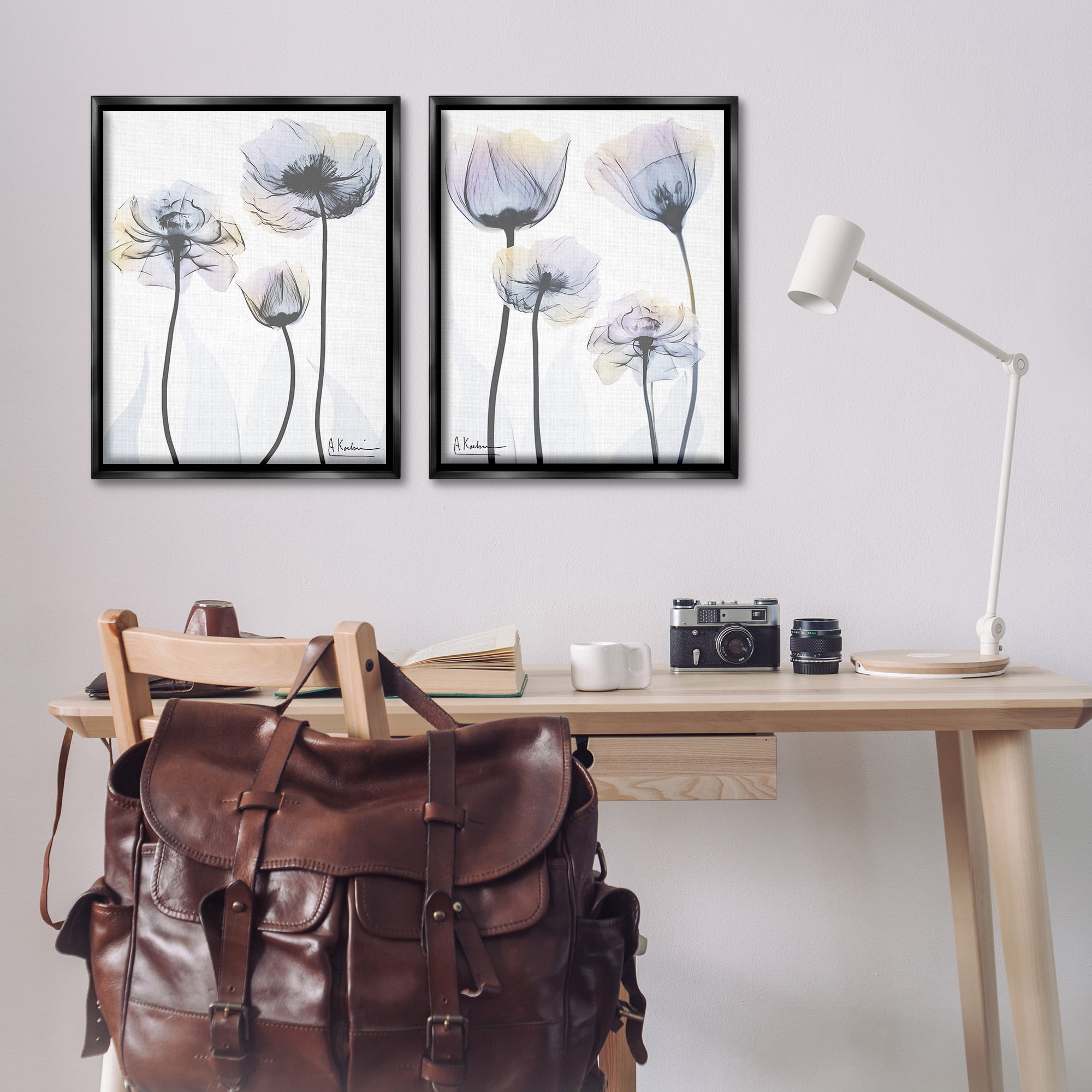 Stupell Industries Modern X-Ray Blooms Botanical & Floral Photography Black Floater Framed Canvas Art Print Wall Art, 25 x 31, Set of 2