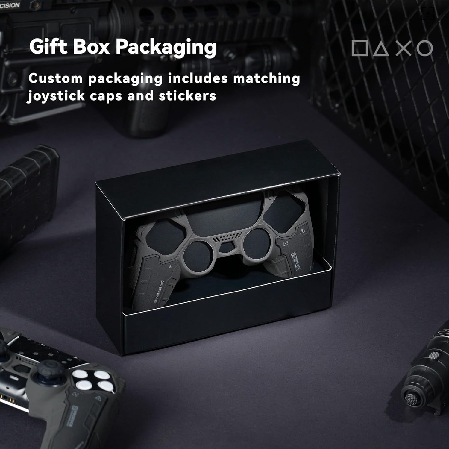 GeekShare PS5 Skin Silicone Protective Case + Thumb Grip + Sticker for PlayStation5 Controller Black