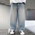 thumbnail image 4 of LRen Boys Baggy Jeans Straight Wide Leg Jean Kids Fashion Elastic Waist Denim Pants with Pocket Trendy Preppy Teen Clothes, 4 of 7
