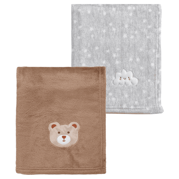 CREVENT 2-Pack Cute Brown Bear and Grey Cloud Baby Blankets,30''x40''