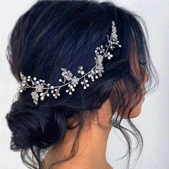 Crystal Bride Wedding Hair Vine Silver Rhinestone Headpiece Pearl Bridal Hair Accessories Hair Piece for Women and Girls (15.7in)
