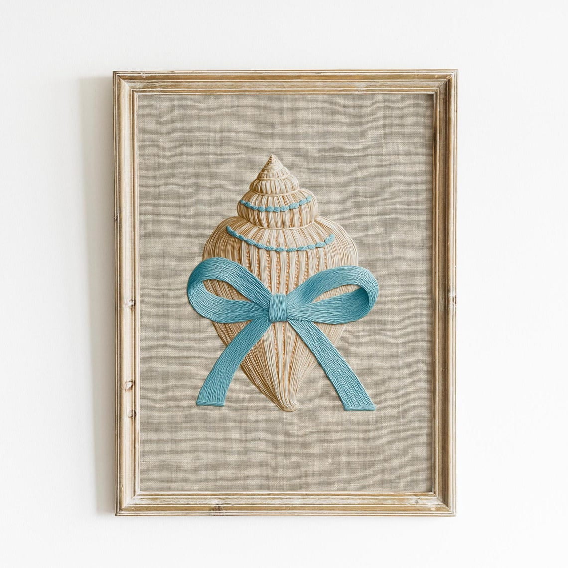 Coastal Shell Blue Bow Nautical Wall Art Print