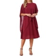 thumbnail image 2 of INSPIRE CHIC Women's Fall Dresses Chiffon Cape Overlay Crewneck Asymmetric Ruffle Formal Shift Midi Dress for Wedding Guest S Wine Red, 2 of 6