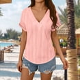 thumbnail image 2 of Avtoify Women's Solid Color Style Knit Fashion V-Neck T-Shirt Short Sleeve Top, 2 of 7