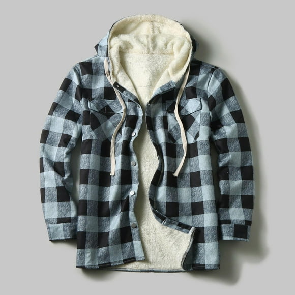 Meichang Men's Fleece Jackets Casual Plaid Hoodies Fall Button Down Shirt Jacket Classic Fit Long Sleeve Cardigan Jacket