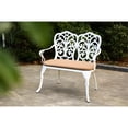 thumbnail image 4 of Patio Bench In Cast Aluminum, With Floral Rose Accent And White Cushioned Seat For , Yard Outdoor Furniture Adorned Cushion, 4 of 6