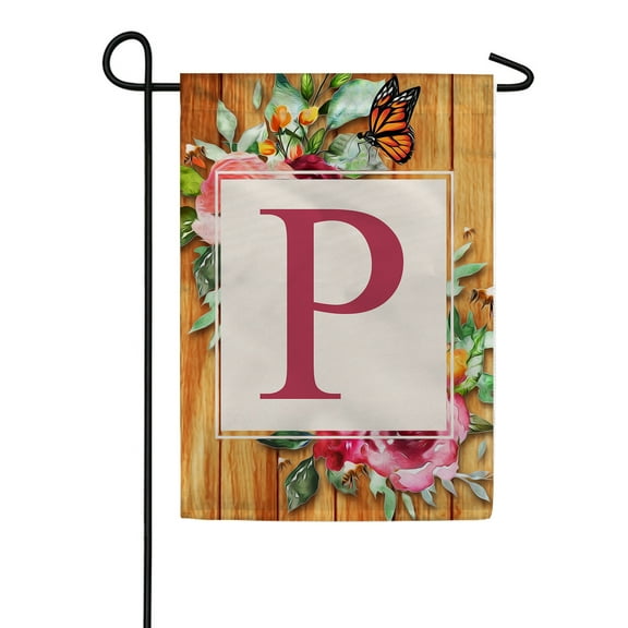 America Forever Spring Monogram Garden Flag Letter P 12.5 x 18 inches P Double Sided Vertical Outdoor, Yard, Lawn, Seasonal Decorative Flowers Bees and Butterflies Summer Garden Flag