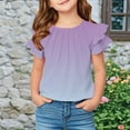 thumbnail image 2 of Zwiiyzr 2025 Summer Tops for Kids Girls Ruffled Short Sleeve Solid Color Ruched T-Shirt Round Neck Basic Tee Shirts Purple, 2 of 7