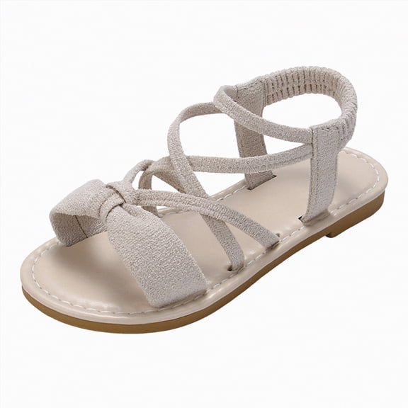 Gubotare Toddler Sandals Girls Girl's Strappy Leather Flats Sandal Cute Braided Dressy Toe Ring Slip On Slide Sandals Size 13 (Beige,Little Kids 13)