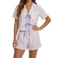 thumbnail image 3 of ibiyuan Short Sets Women 2 Piece Summer Vacation Beach Outfits Going Out Matching Clothes Cute Striped Tie Front Tops, 3 of 5
