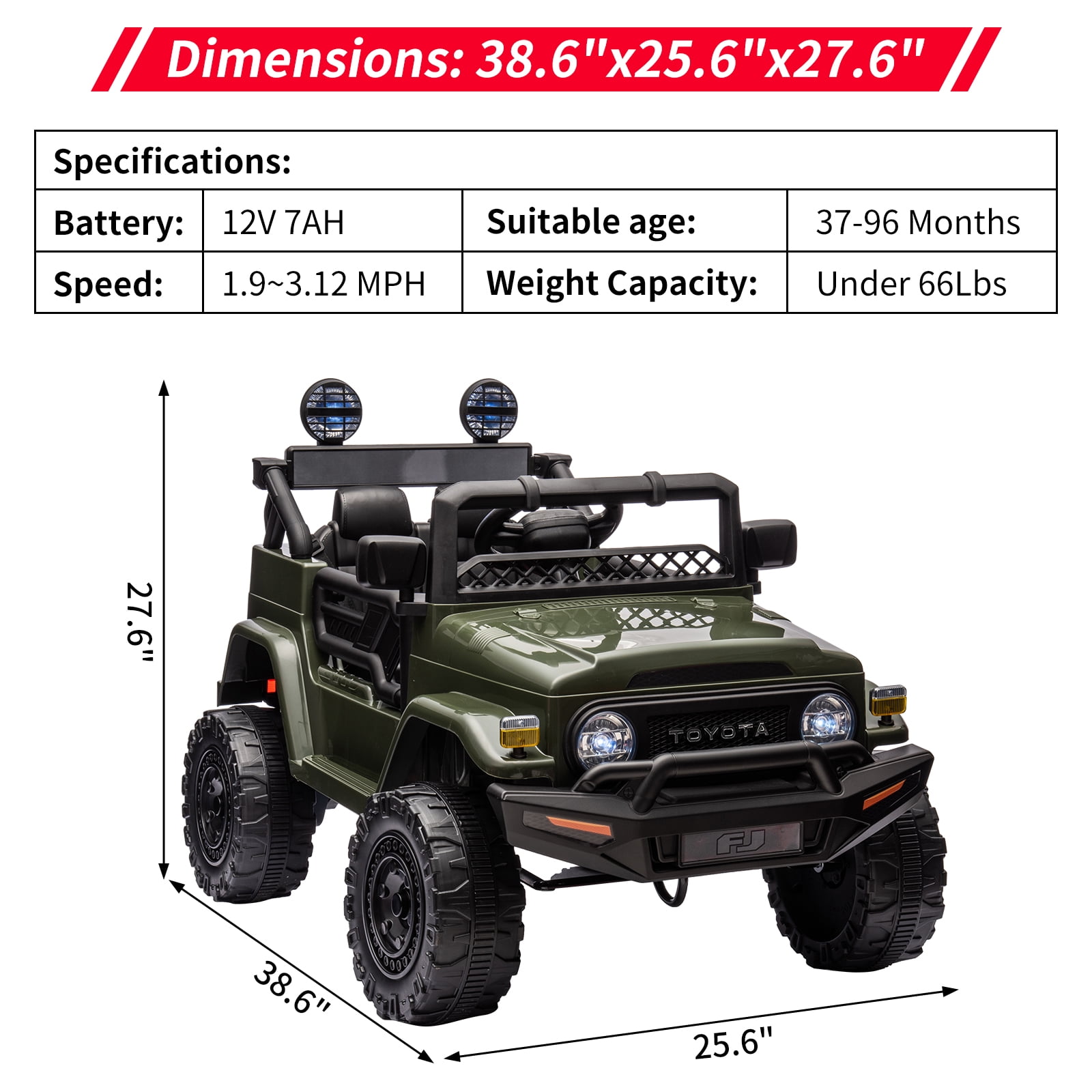 EastVita 12V Ride On Truck Car with Remote, Spring Suspension, and LED Lights Green