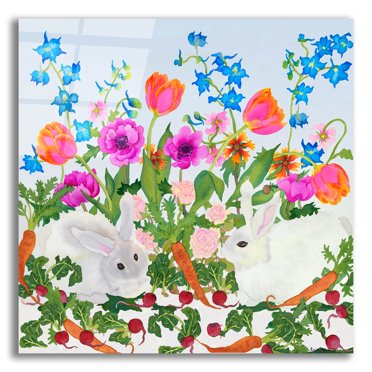 Epic Art 'Rabbits And Carrot - Square' by Carissa Luminess, Acrylic Glass Wall Art, 12"x12"