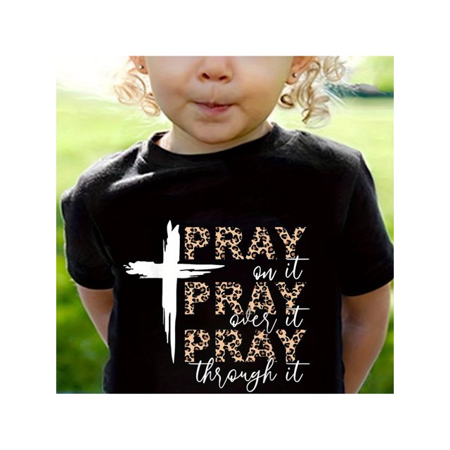 PRAY... Print 100% cotton Short Sleeve T-shirt, Comfy Casual Tees For Girls Summer