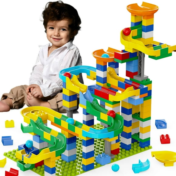 3in1 Marble Runs for Kids 4-8 Building Blocks/246Pcs Classic Big Blocks Toys Set Compatible with DUPLO Lego Sets/Marble Maze Race Track/Montessori Learning STEM Toys for
