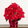thumbnail image 2 of Nearly Natural 19in. Artificial Lush Poinsettia Arrangement in Red Wrapped Planter, 2 of 6
