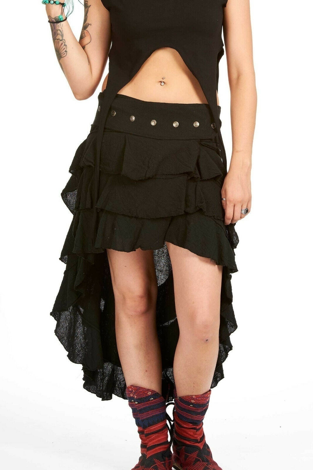 SySea Women's Boho High Waist Layered Ruffled Skirts Gothic Skirts