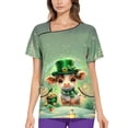 thumbnail image 4 of Fgvctg St. Patrick's Day Scrub Tops Women Cute Shamrock Clover Printed V Neck Short Sleeve Tops Scrubs Funny Work T Shirts Loose Scrub Nurse Uniforms Shirts with Pocket Green M, 4 of 5