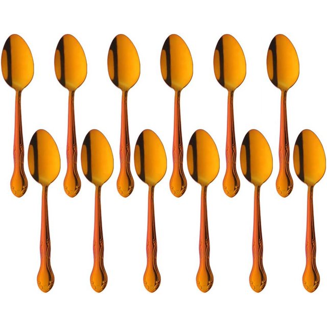 Tea Spoons 12-Piece Stainless Steel Set with Flower Edge Use for Home, Kitchen, Restaurant- 6.4 Inches-Red