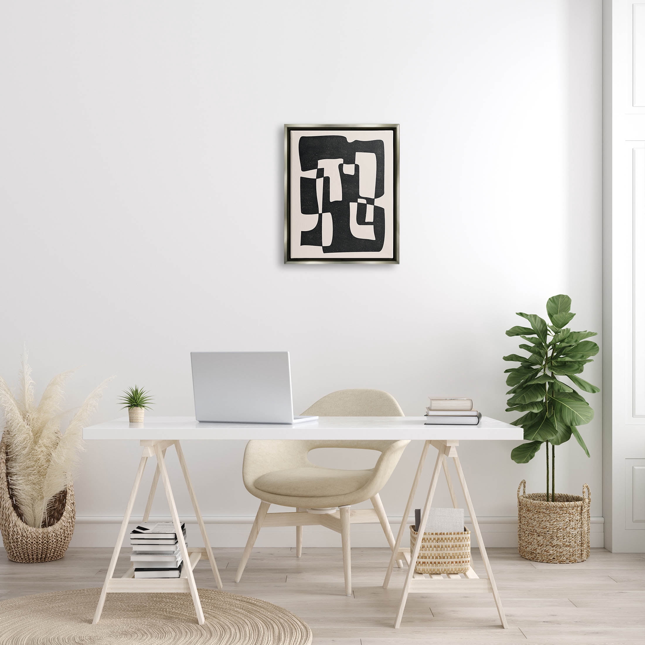 Stupell Industries Bold Blocked Abstract Layered Shapes Graphic Art Luster Gray Floating Framed Canvas Print Wall Art, Design by JJ Design House LLC