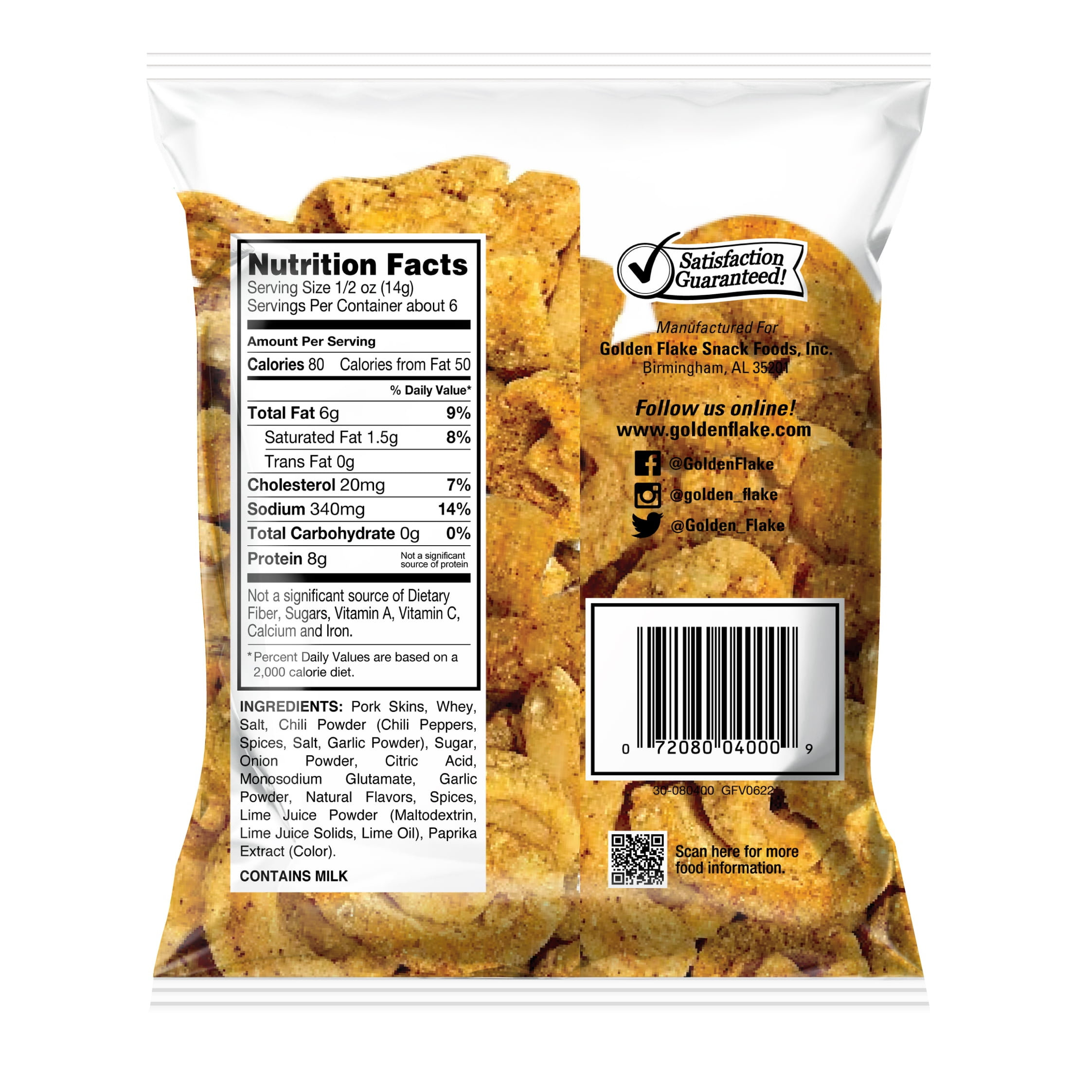 Golden Flake Chili Lime Pork Skins Super Strips, 3 oz Bag