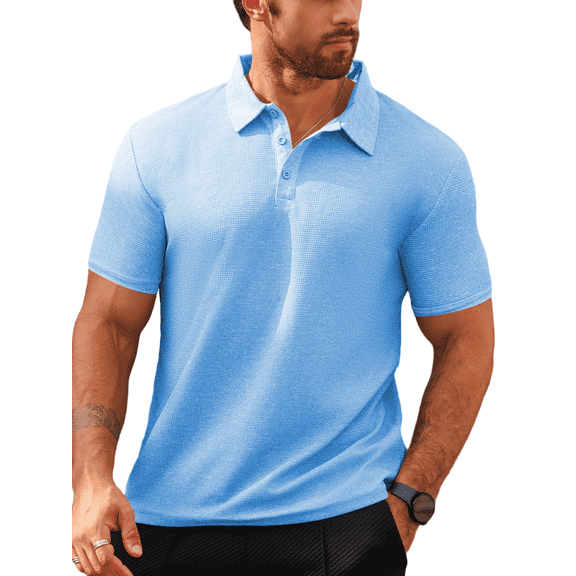 Mens Polo Shirts Short Sleeve Waffle Texture Men's Polo shirt Casual Dress Shirts Summer Golf Shirts Fashion Tops