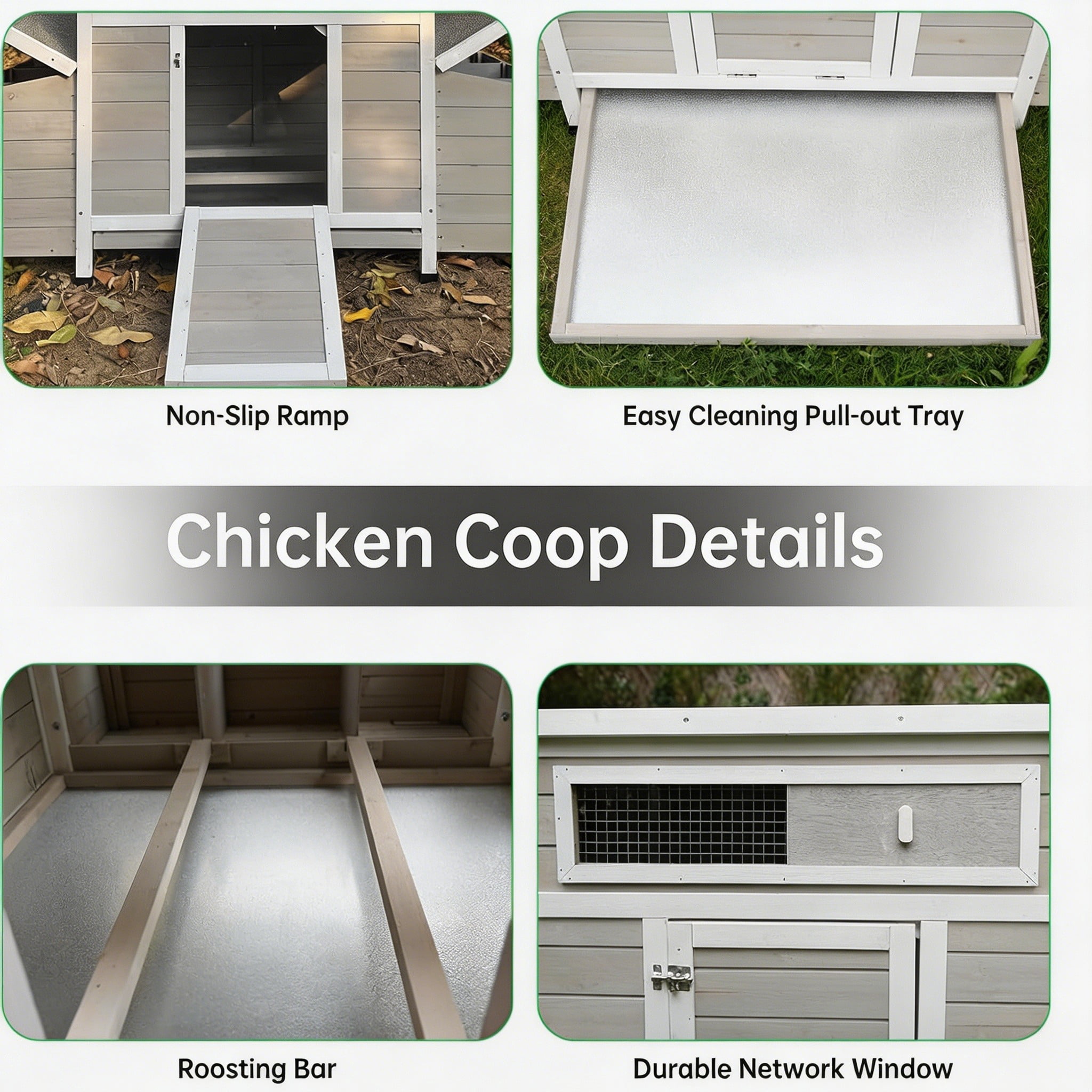 Backyard Chicken Coop with Nesting Box, Weather Resistant Wooden Hen House, Walk-In Run Options, Fits 2-6 Chickens, Gray Coop