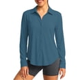 thumbnail image 2 of Sheghy Women's Tops Women's solid color casual long-sleeved sun protection shirt with collar Blue M, 2 of 5