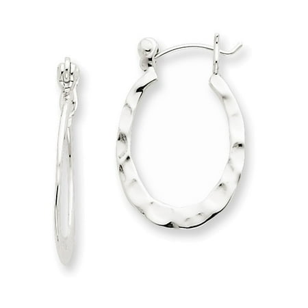 Polished Hammered Oval Earrings - Sterling Silver Hammered & Polished Oval Hoop Earrings