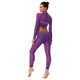 thumbnail image 3 of inlzdz Women Sparkle Gymnastics Workout Crop Top with Yoga Leggings 2 Piece Dance Outfit Activewear Purple XL, 3 of 6