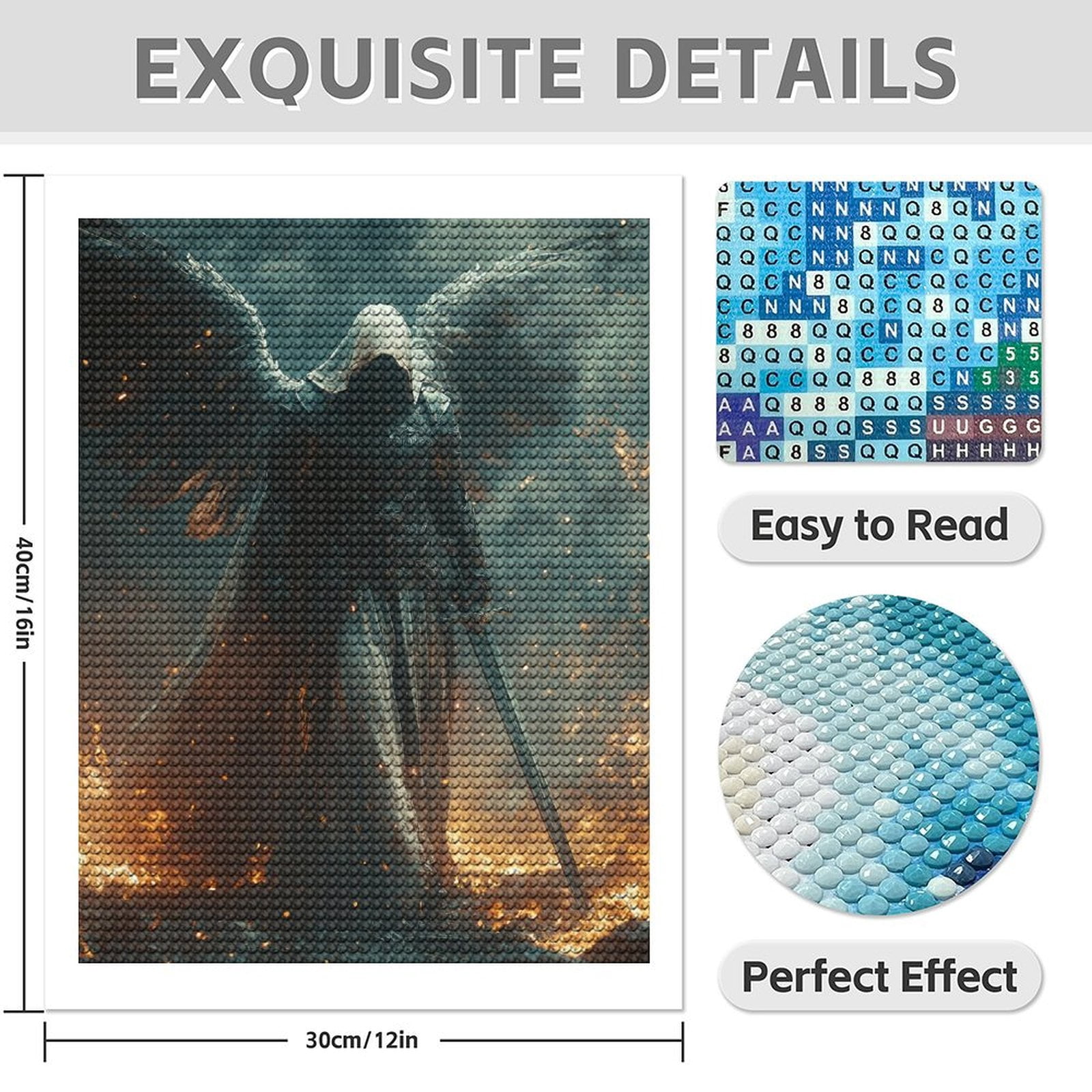 Diamond Art Kit for Adults, Dark Angelic Warrior Flames Diamond Painting for Adults Beginners, DIY Diamond Art Painting Kits, 5D Diamond Painting Crafts for Home Decor 12x16 Frameless