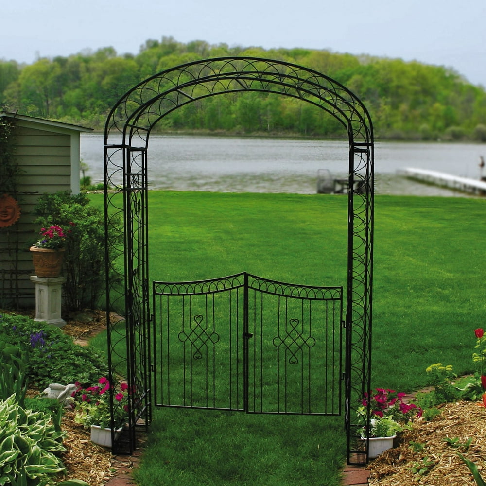 Metal Garden Arches Australia Austram Royal Garden 7.5-ft. Iron Arch Arbor with Gate - Walmart.com