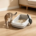 thumbnail image 5 of Semi Enclosed Splash Proof Kitten Litter Box, Pet Poop Toilet with Matching Litter Shovel, Low Entry Cat Litter Basin, Easy Clean Indoor Pet Supplies for Young Kitten Daily Potty Use-(Gray), 5 of 5