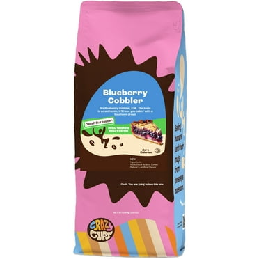 Crazy Cups Flavored Ground Decaf Coffee, Decaffeinated Blueberry Cobbler Coffee in 10 oz Bag, For Brewing Flavored Hot or Iced Coffee