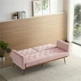thumbnail image 4 of 68.3" Pink Velvet Loveseat Couch, Modern Futon Sofa Bed with Throw Pillow and Midfoot, Convertible Sleeper Sofa with Gold Metal Legs for Living Room, Apartment, 4 of 7