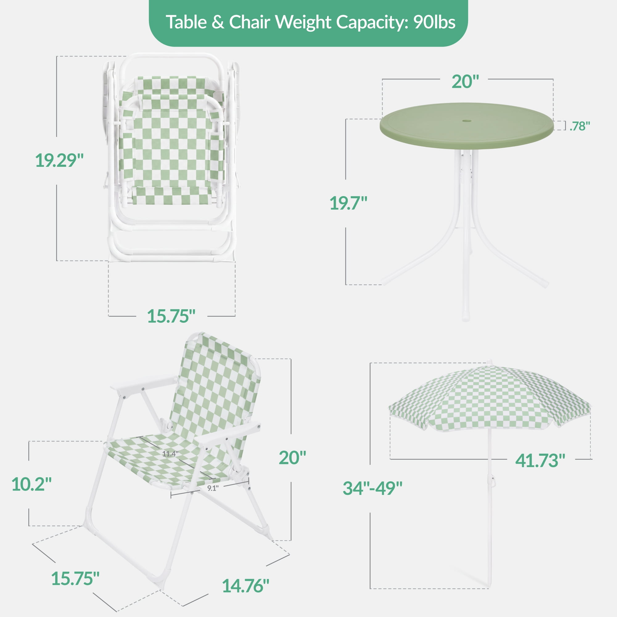 Best Choice Products Kids Outdoor Table and Chair Set with Umbrella, 3-Piece Foldable Toddler Picnic Set Ages 2-5 - Sage