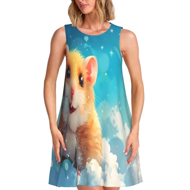 Balery Cloud Cute Hamster Vestidos de verano para mujer con estampado: vestido holgado sin mangas, vestido playero informal y cómodo para días calurosos.