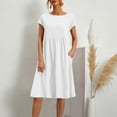 thumbnail image 1 of JUNWELL Robes d'Été pour Vacances Longueur Genou Amples Décontractées Robe Blanche Poche Coton Lin Col Rond Jupe Ligne A Grande Taille платье женское, 1 of 7