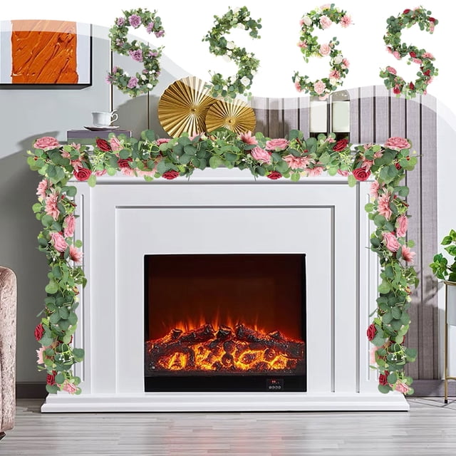 MTBLYS Guirnalda de rosas artificiales | Flores de plástico moradas, rosas, rojas y blancas de 1,8 metros de largo | Decoración para bodas y hogar