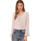thumbnail image 1 of Allegra K Blusa de gasa con cuello en V y volantes florales con manga acampanada 3/4 para mujer Albaricoque XS, 1 of 6