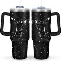 40OZ Black Cat Tumbler Gothic Horror with Handle and Straw Travel Coffee Mug Stainless Steel Insulated Cup, Halloween Holiday Gifts for Witch