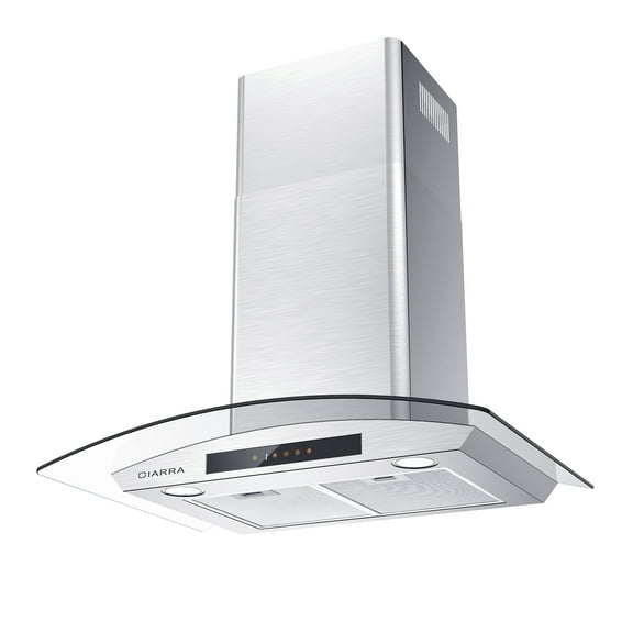 CIARRA Wall Mount Range Hood 30 inch with Tempered Glass 450 CFM Kitchen Vent Hood Ductless Ducted Convertible CAS50275