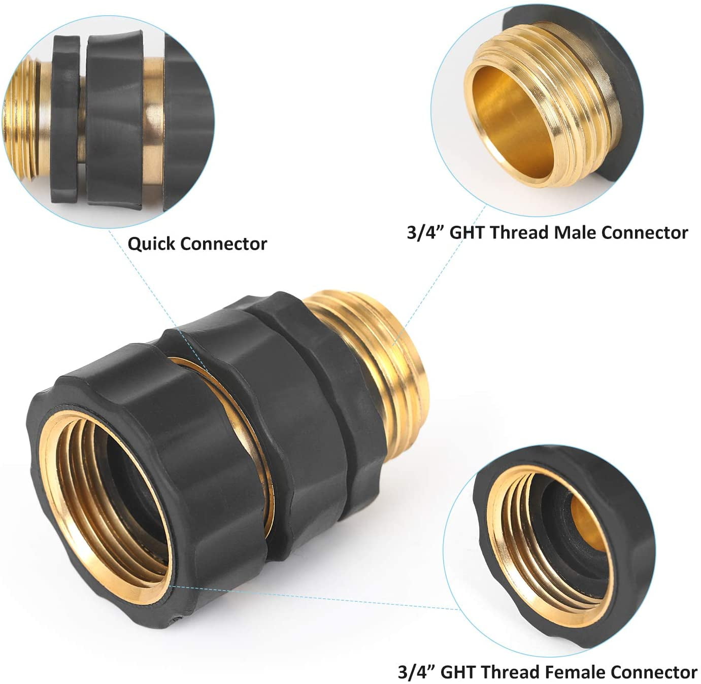 STYDDI Garden Hose Quick Connect Fittings Coupler, Metal Hose Fitting Quick Connector 3/4 Inch GHT Male and Female - No Leaks Water Hoses Quick Disonnect Adapter, 4 Set