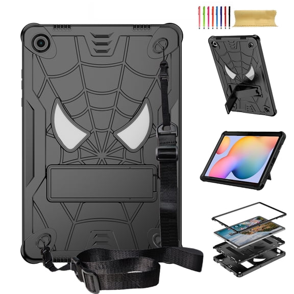 Kids-Friendly Case for Samsung Galaxy Tab A11 8.7" 2025 SM-X130 / Tab A9 8.7" 2023 SM-X110 | Heavy Duty Drop Protective | Rugged Silicone Cover | Adjustable Shoulder Strap | Stand - Black