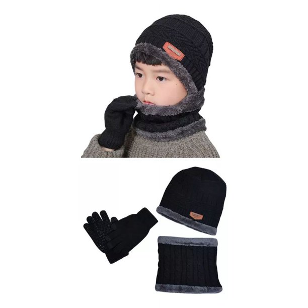 3en1 Gorro Bufanda Guantes Cuello Unisex Invierno Frío Niños