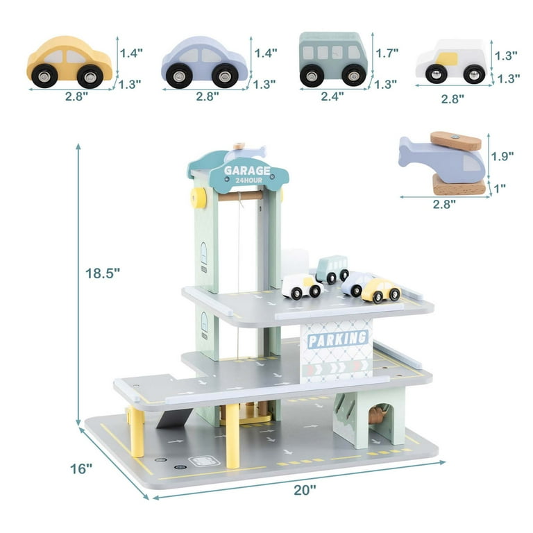 Large Wooden Garage, Parking Lot With Elevator, Cars, Helicopter