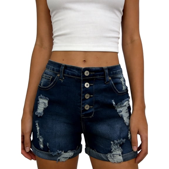 Jsaierl Women's Jean Shorts High Waisted Distressed Ripped Washed Summer Straight Leg Petite Trendy Bermuda Denim Shorts