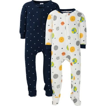 Gerber Baby Boy Snug Fit Footed Cotton Pajamas, 2 Pack Sizes 0-3 Months - 5T