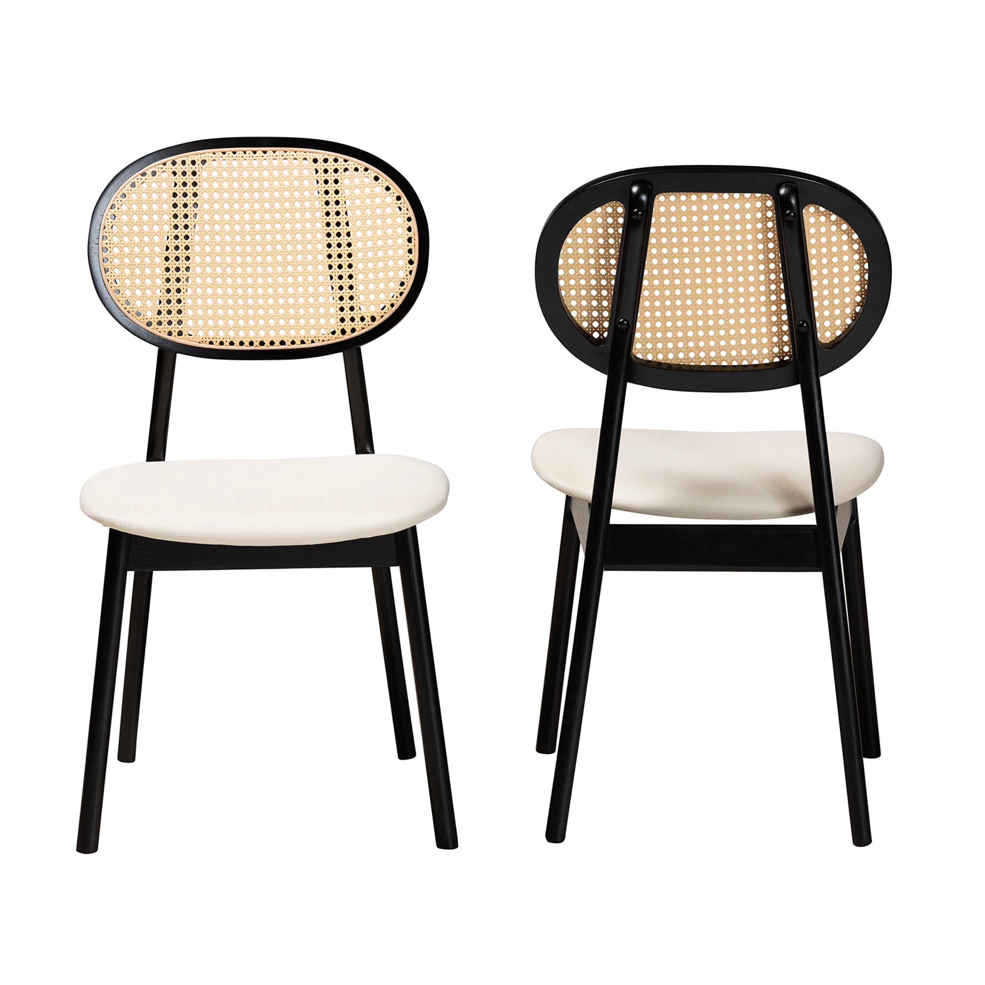 Baxton Studio Darrion Mid-Century Modern Cream Fabric and Black Finished Wood 2-Piece Dining Chair Set