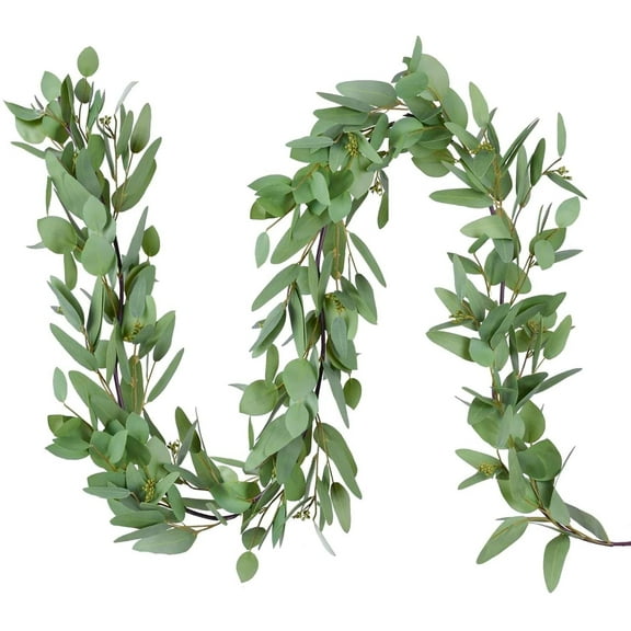 ZULAR 5.5ft Seeded Eucalyptus Garland,Artificial Vines Faux Eucalyptus Leaves Table Garland Artificial Eucalyptus Garland Greenery Wedding Backdrop Arch Wall Decor