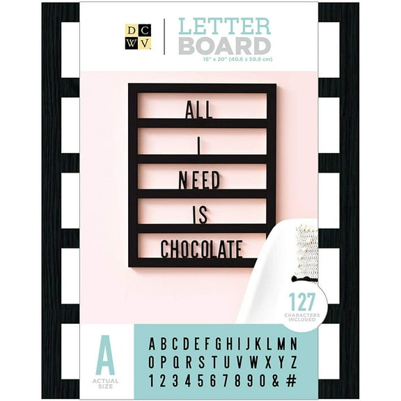 DCWV American Crafts 16" x 20" Letter Board - Backless Frame, Black - 1 Board, 127 Characters